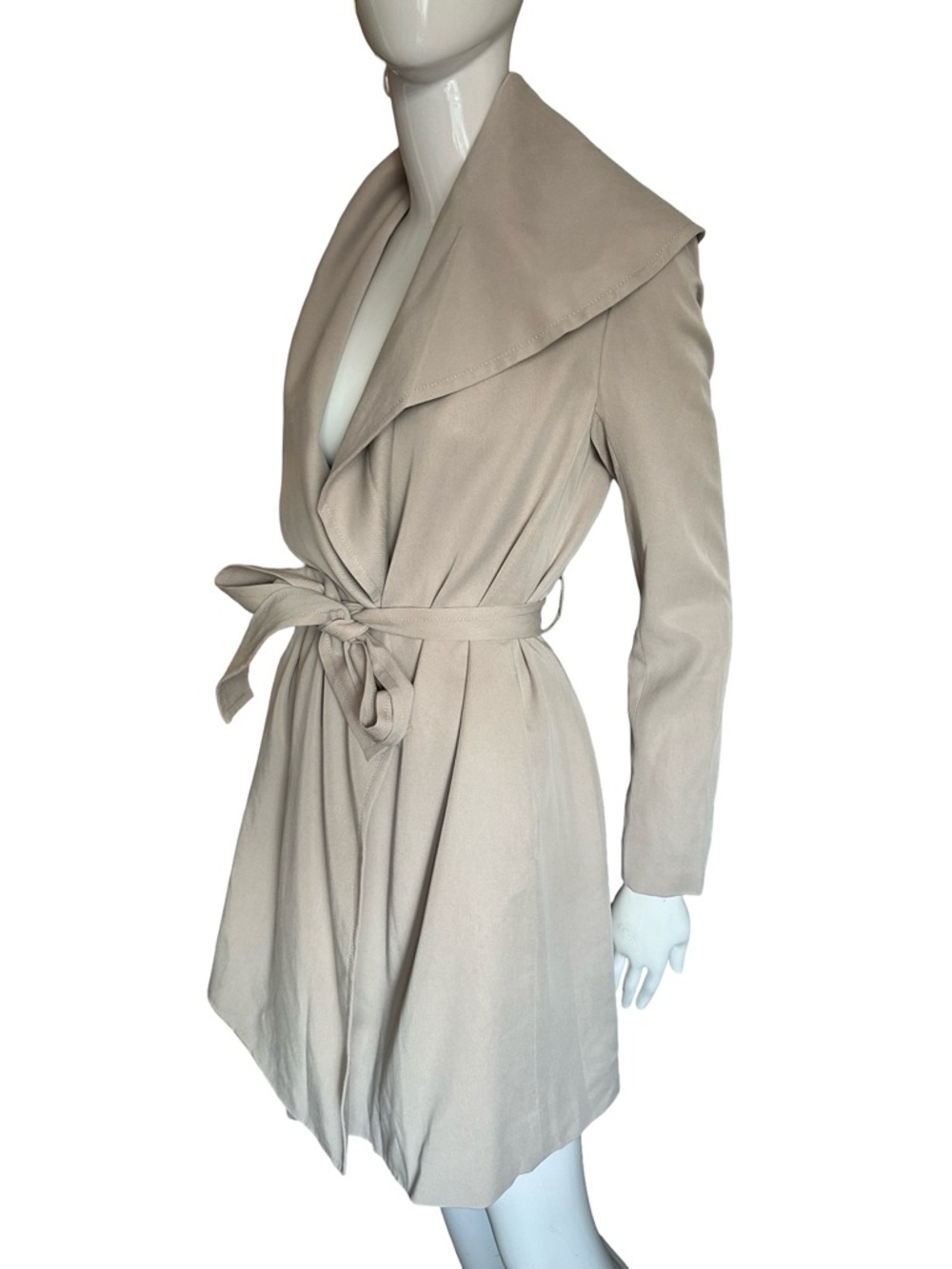 Club Monaco Taupe Shawl Collar Tie Waist Soft Trench Coat XS - Picture 7 of 8